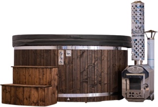 Balia ogrodowa PremiumLine Ø225 – wersja z 2 systemami masażu oraz piecem zewnętrznym